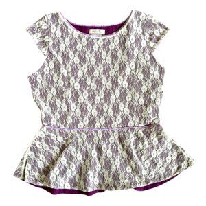Matilda Jane Wonderful Parade Poet White Lace Purple Knit Peplum Top Shirt XS